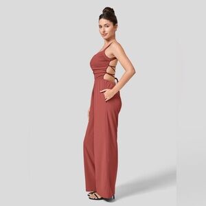 NWT Halara Breezeful Backless Lace Up Side Pocket Quick Dry Jumpsuit